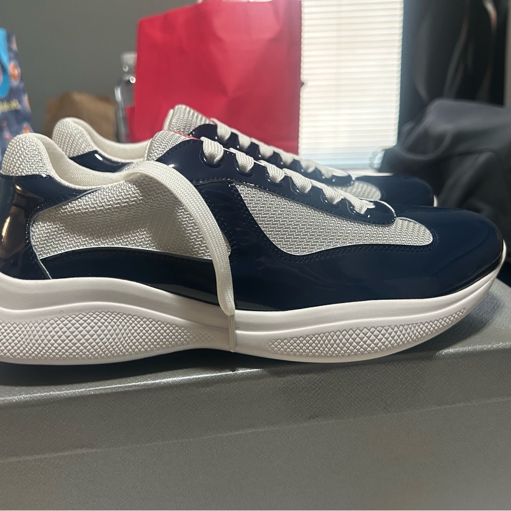Prada Navy and White Low-Top Sneakers - Picture 2 of 8